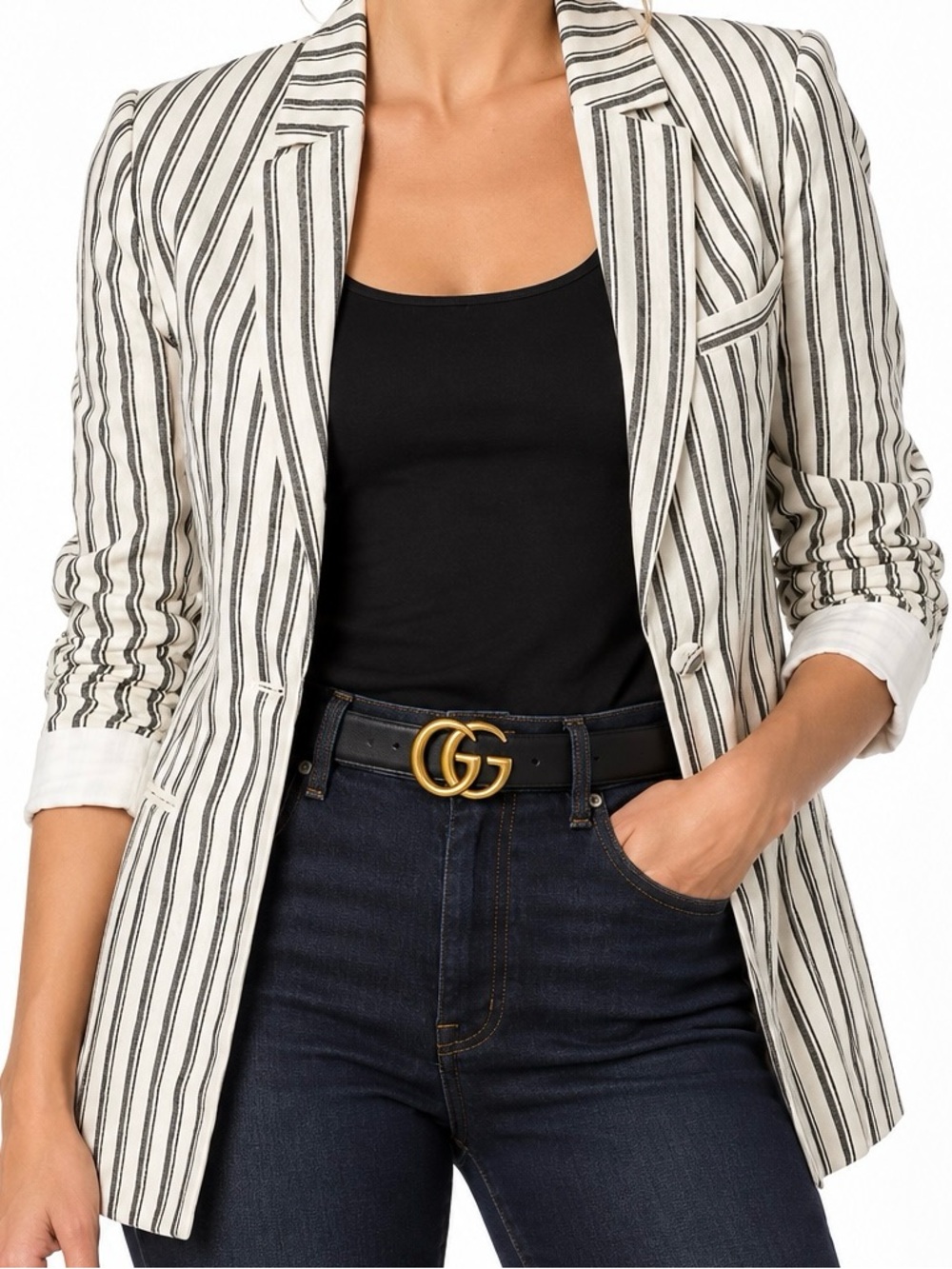 BCBGMaxAzria Black and White Striped Blazer